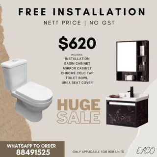 [FREE INSTALL] Toilet Bowl + Tap + Basin Cabinet + Mirror Cabinet Set