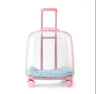Ready Stock Large Pet Trolley Case Carrier Transparent Cat Dog Trolley Stroller