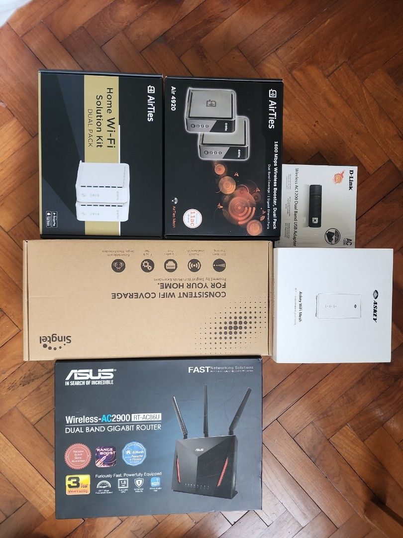 Wireless ac, airties, asked, singtel, ASUS,d link (Category: Networking) located in Singapore. Submitted by ernietdot (Listing ID 1304116111, Image 1). Description: singtel wireless ac2600, Asus rt-ac86u, askey new ap5100w, airties 4920 1600 mpbs and air4930 2500mpbs all for 300 free delivery while stock last and come with 7 day warranty by me.