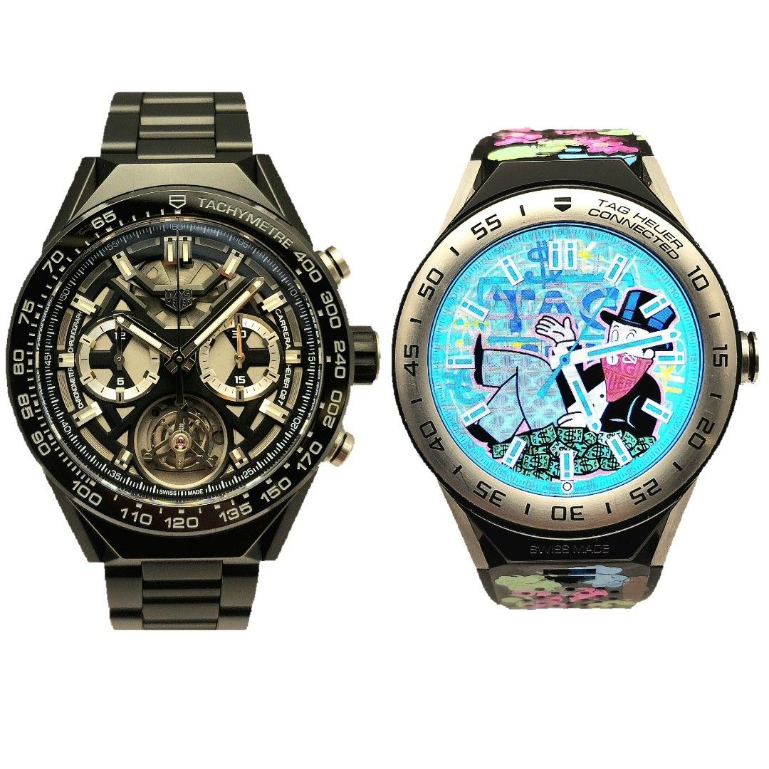 Tag Heuer 02T Tourbillon Chronograph & Connected Modular 45 Smartwatch Dual Kit Alec Monopoly Special Edition (Set of 02 Watches) (Category: Watches) located in Singapore. Submitted by luxemontresg (Listing ID 1301154937, Image 1). Description: We have for sale a TAG Heuer 02T Carrera Tourbillion Chronograph Timepiece and Connected 2 Modular 45 Smartwatch Dual Kit Reference: SBF8A8001.11EB009 This is a One of a Kind Rare Alec Monopoly Limited Edi