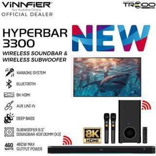 [Official]($8.80 Cashback!) Vinnfier Hyperbar 3300 2.1-Channel Wireless Bluetooth Soundbar (HDMI) with Dual Wireless Handheld Microphones & 6.5” Wireless Subwoofer
