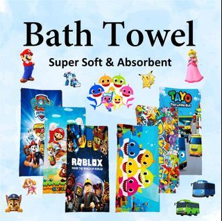 ✨💖 Roblox Bath Towel l Kids Shower Towel l Beach School Towel l Super Absorbent Soft Baby Towel l Swimming Party Gifts l Pokemon Pikachu Baby Shark Poli Paw Patrol Chase Skye Tayo Bus l New Born Baby Kids Towel l Swimming Gym Towel l Birthday Gifts