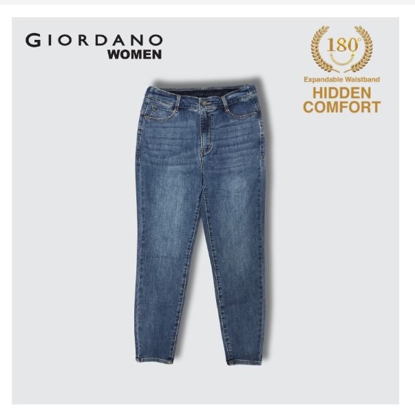 Giordano Women 180º High Waist Skinny Tapered Jeans AG1271 (Category: Jeans & Leggings) located in Singapore. Submitted by adorablegifts (Listing ID 1309820990, Image 1). Description: Product Description -Stretchable Pants - Eco-friendly yarn material, environment friendly - Ultra-stretch fabric for untethered movement - Half-circle elastic waistband for a comfortable fit Material: 60% Cotton 33% Polyester 5% Viscose 2% Elastane.