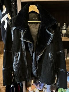 ZARA Real suede leather fur collar jacket