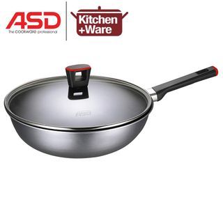 ASD Non Stick deep wok pan w tempered glass cover