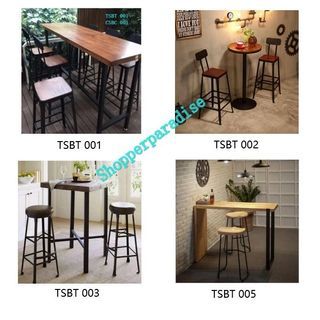 TSBT 001 002 003 005(Free Delivery & Free Assembly) Solid wood high bar chair table various types Chair Cafe Restaurant Pub Canteen Kitchen Island counter combine