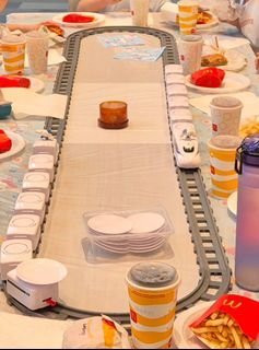 Conveyor belt train pastries sushi party kids