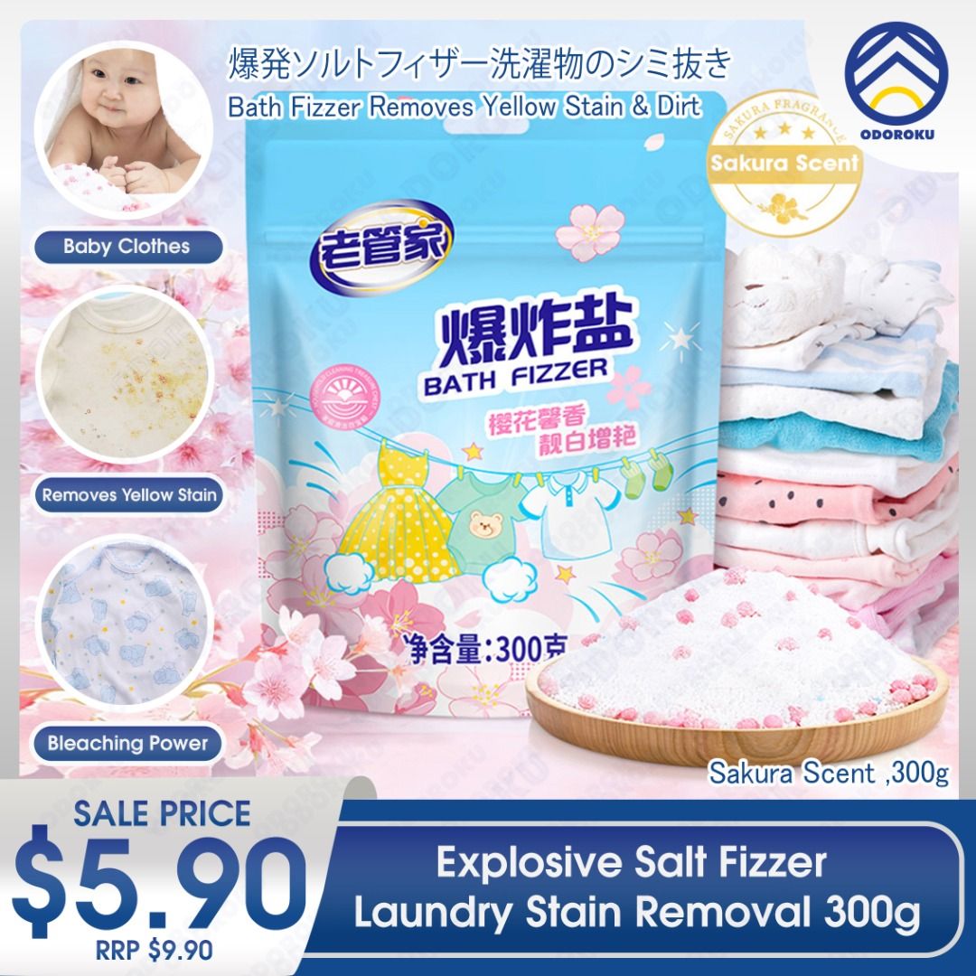 ODOROKU Sakura Explosive Salt Fizzer Laundry Stain Removal 300g 1000g Antibacterial & Deep Cleaning Laundry Detergent Powder Remove Dirt Yellow Keep Fresh Smell Clothes Washing Infant Adult Clothes Powerful Bleach Laundry Stain Remover (Category: Cleaning Tools & Supplies) located in Singapore. Submitted by odoroku (Listing ID 1322284950, Image 1). Description: Product Details of ODOROKU Sakura Explosive Salt Fizzer Laundry Stain Removal 300g 100