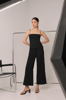 Lovet ASTORIA LINEN STRAIGHT LEG PANTS - PETITE (BLACK)