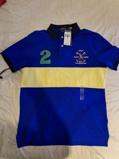 Polo Ralph Lauren Polo T Shirt Tee Embroidered Horse Polo Brand New Unworn with Tag Blue Yellow Custim Slim Fit