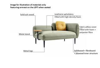 Maryn 2 Seater Leathaire Sofa Armrest on Right when seated (Muted Green)