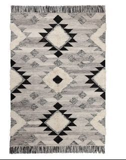 Used Ikea Rug, flatwoven, handmade/grey black, 160x230 cm