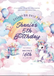 Themed e-invitations for birthdays, gender reveal and weddings