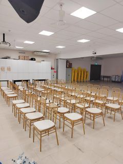 Tiffany chair gold with white cushion rental chair rent wedding party  corporate events table rent
