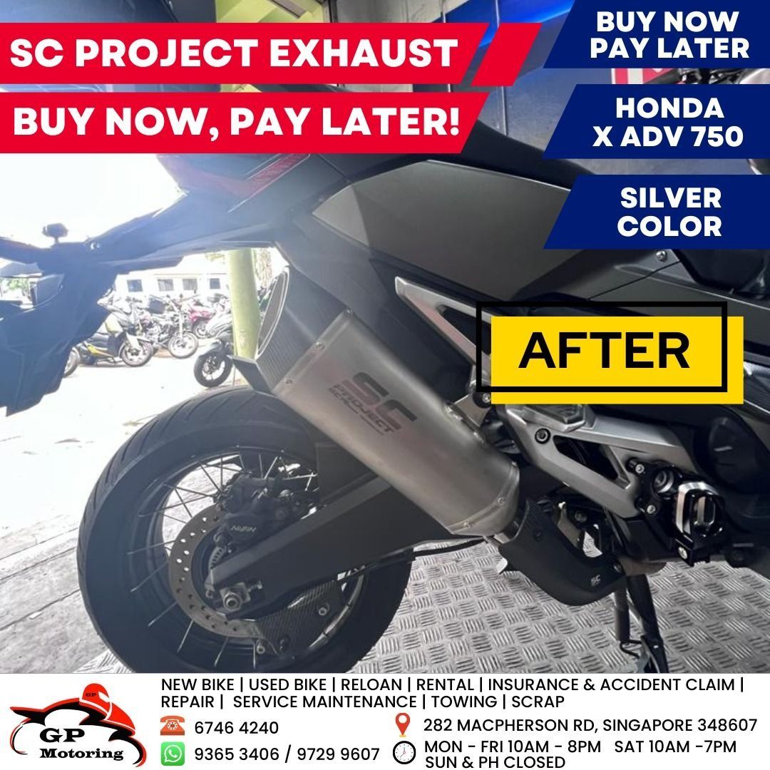 HONDA X-ADV 750 | YAMAHA XMAX V1 | CB400X | CB400 | ZX4RR | TERMIGNONI | AKRAPOVIC | LEOVINCE | SC PROJECT | BODIS | ARROW | YOSHIMURA | MORIWAKI | YAMAMOTO | SP TADAO | LTA APPROVED | BUY NOW, PAY LATER | READY STOCK | ORIGINAL | GP MOTORING | GPMOTORING (Category: Exhaust) located in Singapore. Submitted by gpmotoring (Listing ID 1204087856, Image 10). Description: ✅ LTA Approved Exhausts for KTM, CFMoto, Yamaha, Honda, Kawasaki and more! 💳 BU