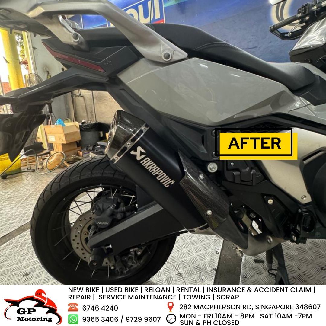 HONDA X-ADV 750 | YAMAHA XMAX V1 | CB400X | CB400 | ZX4RR | TERMIGNONI | AKRAPOVIC | LEOVINCE | SC PROJECT | BODIS | ARROW | YOSHIMURA | MORIWAKI | YAMAMOTO | SP TADAO | LTA APPROVED | BUY NOW, PAY LATER | READY STOCK | ORIGINAL | GP MOTORING | GPMOTORING (Category: Exhaust) located in Singapore. Submitted by gpmotoring (Listing ID 1204087856, Image 5). Description: ✅ LTA Approved Exhausts for KTM, CFMoto, Yamaha, Honda, Kawasaki and more! 💳 BUY
