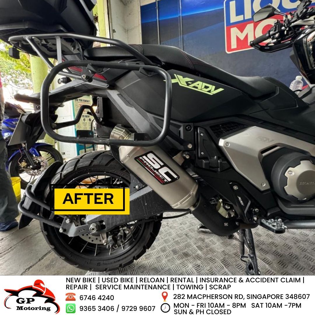 HONDA X-ADV 750 | YAMAHA XMAX V1 | CB400X | CB400 | ZX4RR | TERMIGNONI | AKRAPOVIC | LEOVINCE | SC PROJECT | BODIS | ARROW | YOSHIMURA | MORIWAKI | YAMAMOTO | SP TADAO | LTA APPROVED | BUY NOW, PAY LATER | READY STOCK | ORIGINAL | GP MOTORING | GPMOTORING (Category: Exhaust) located in Singapore. Submitted by gpmotoring (Listing ID 1204087856, Image 8). Description: ✅ LTA Approved Exhausts for KTM, CFMoto, Yamaha, Honda, Kawasaki and more! 💳 BUY