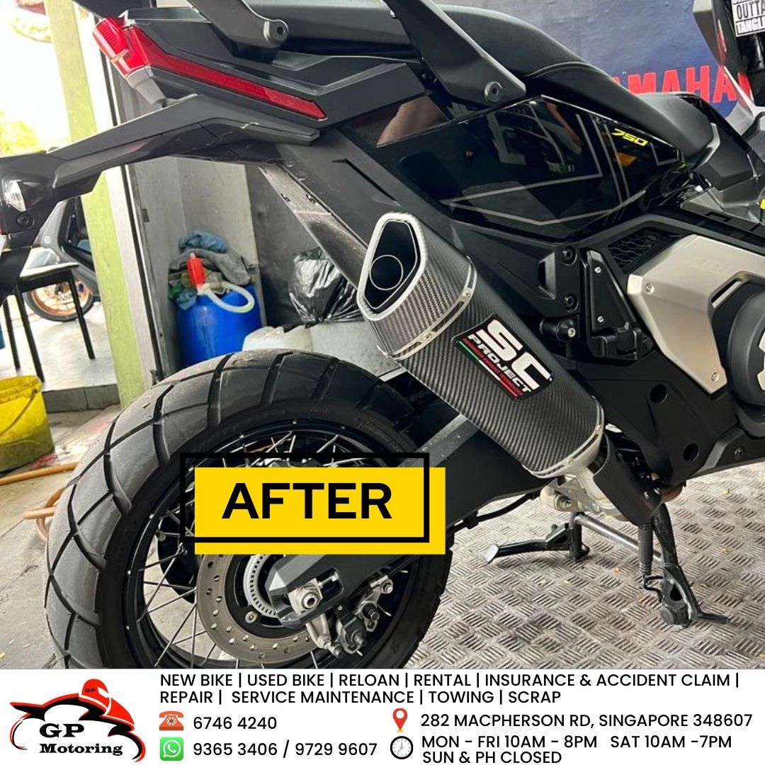 HONDA X-ADV 750 | YAMAHA XMAX V1 | CB400X | CB400 | ZX4RR | TERMIGNONI | AKRAPOVIC | LEOVINCE | SC PROJECT | BODIS | ARROW | YOSHIMURA | MORIWAKI | YAMAMOTO | SP TADAO | LTA APPROVED | BUY NOW, PAY LATER | READY STOCK | ORIGINAL | GP MOTORING | GPMOTORING (Category: Exhaust) located in Singapore. Submitted by gpmotoring (Listing ID 1204087856, Image 9). Description: ✅ LTA Approved Exhausts for KTM, CFMoto, Yamaha, Honda, Kawasaki and more! 💳 BUY