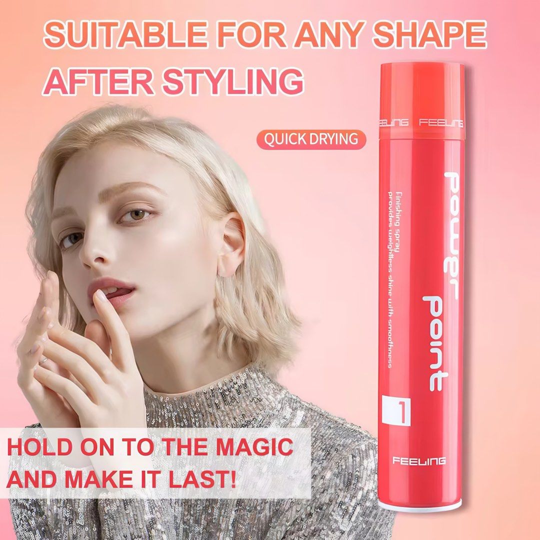 Feeling Hairspray 400ML and 80ML Stronghold Wedding (Category: Hair) located in Singapore. Submitted by jus_clicked85 (Listing ID 1341550965, Image 3). Description: 1️⃣80ML ( Travel Size ) 2️⃣400ML Big Bottle ⭐️Higher Recommend⭐️ 80ML $10 400ML $20 • Extra strong hold and long-lasting effects • Comb it as you like without leaving any white spots Strength: 4 (Medium-High) | Shine: 1 (Low) | Washability: 5 (High) Selling points: 1. Lightweight hair