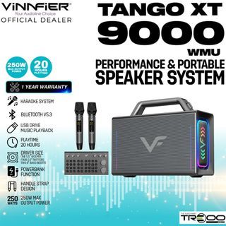 [Official]($01.50 Cashback!) Vinnfier Tango XT9000 WMU Wireless Bluetooth Karaoke Portable Speaker with Mixer Controller & Wireless Handheld Microphones
