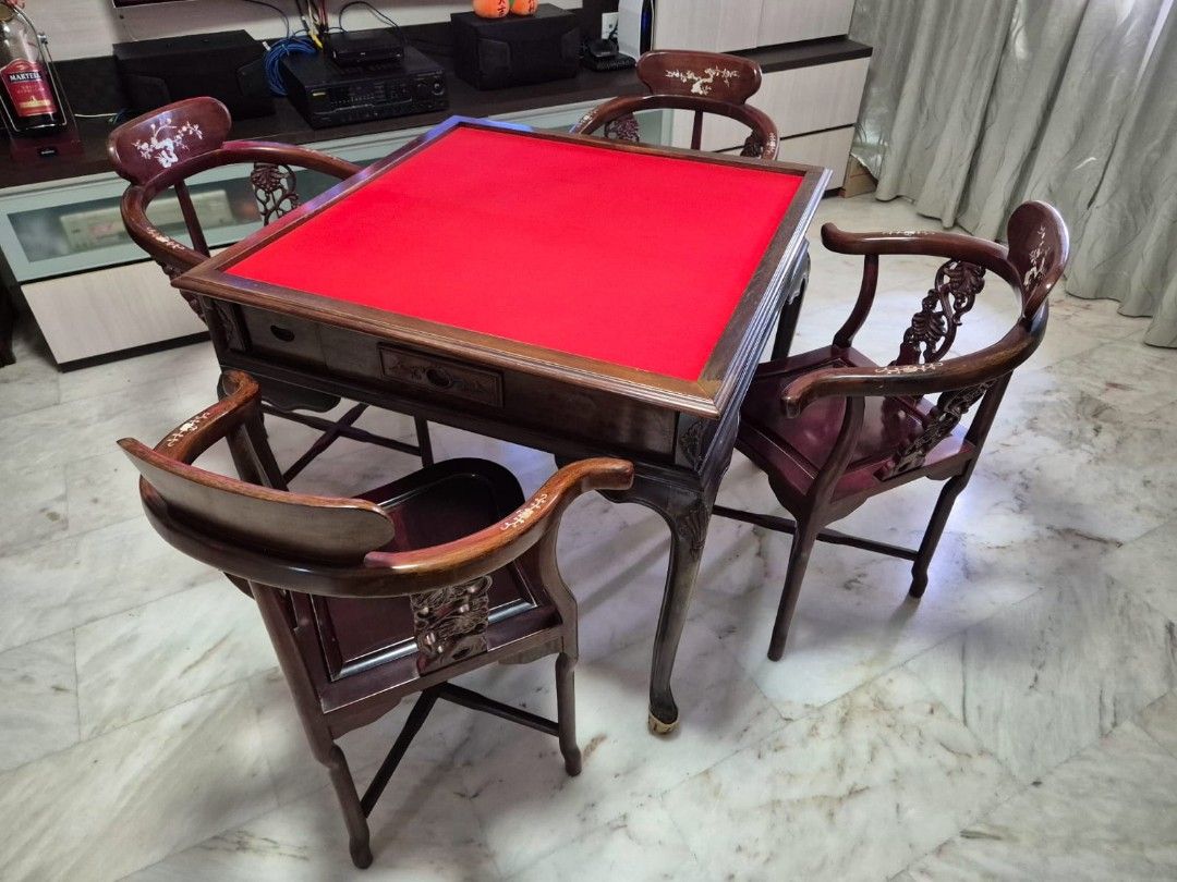 Antique Chair table vintage (Category: Everything Else) located in Singapore. Submitted by toysmad (Listing ID 275000016, Image 1). Description: antique table and chair table can transform to mahjong table 4 chairs and 1 table with mother of pearl.