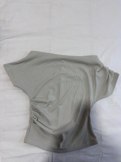 Off Shoulder Sage Green Ribbed Top