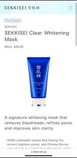 KOSE Sekkisei Clear Brightening Mask 76ml