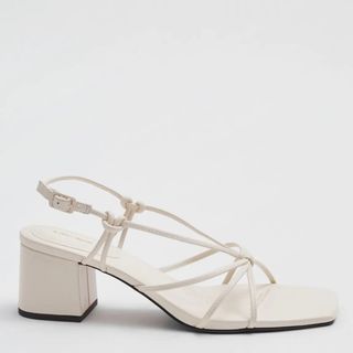 & Other Stories leather strappy knot detail heeled sandals in beige white