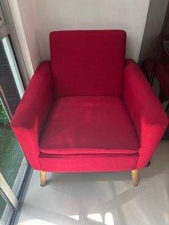 Red Armchair with Wooden Legs