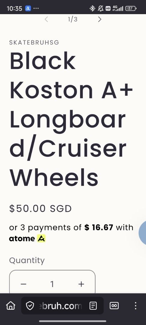 Koston A+ Solo Skateboard/ Longboard/Cruiser Wheels from Skatebruh (Category: Skates, Rollerblades & Scooters) located in Singapore. Submitted by tttkkkkkkk (Listing ID 1398358227, Image 2). Description: - Size: 62mm, 80a, big and soft enough to run through cracks without being too heavy. - Slightly rounded lip to prevent chunking. - light usage without any damages. - original price 50..