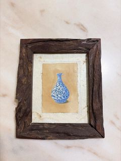Wooden Framed Blue and White Vase Artwork