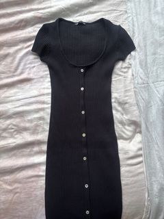Zara Black Ribbed Button-Up Dress
