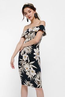 Lovebonito Lb Love Bonito Trowena Tropical Print Off-shoulder Floral Dress