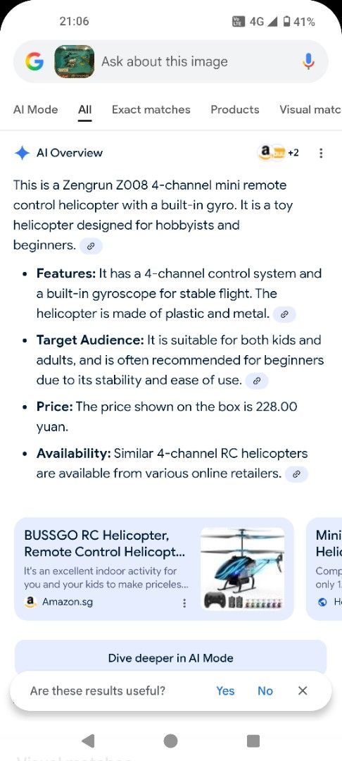 Remote helicopter x 2 - Zengrun Z008 4-Channel Mini RC Helicopter (Category: Remote Control Toys) located in Singapore. Submitted by striar (Listing ID 1396051827, Image 4). Description: - Zengrun Z008 mini remote control helicopter - 4-channel control system - Built-in gyroscope for stable flight - Suitable for beginners bought in China for 200~ yuan. Used to fly it in the house, but unsure of condition now. can take for parts or whole. includes