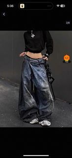 Y2k streetwear blue jeans baggy