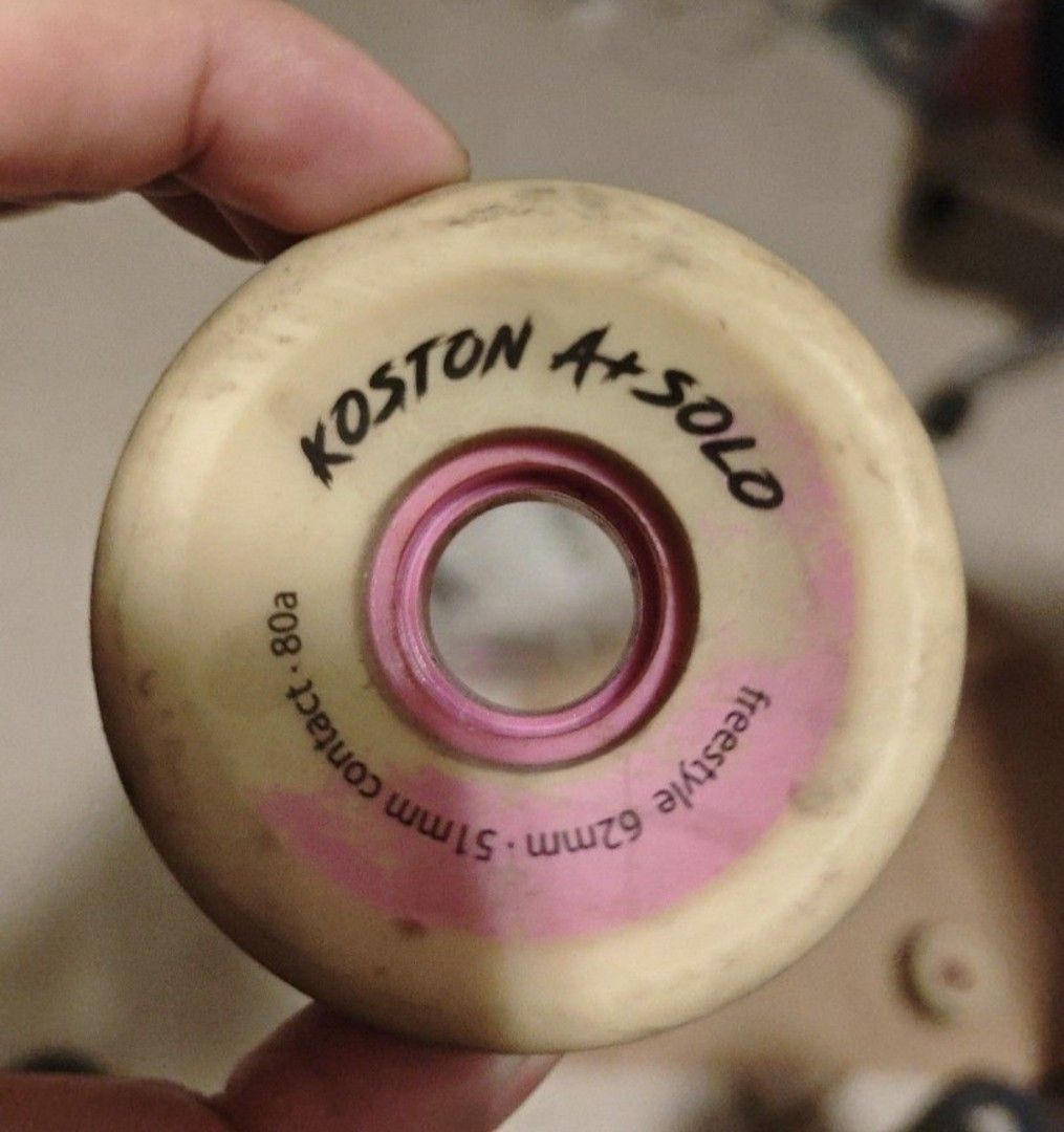 Koston A+ Solo Skateboard/ Longboard/Cruiser Wheels from Skatebruh (Category: Skates, Rollerblades & Scooters) located in Singapore. Submitted by tttkkkkkkk (Listing ID 1398358227, Image 1). Description: - Size: 62mm, 80a, big and soft enough to run through cracks without being too heavy. - Slightly rounded lip to prevent chunking. - light usage without any damages. - original price 50..