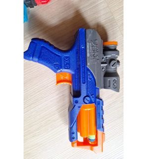 NERF guns, tshirts, laptop bag