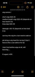 Wig Styling Commissions - Short, Medium, Long Wigs
