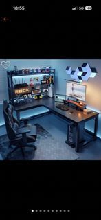 L-Shaped Gaming Desk with Shelves