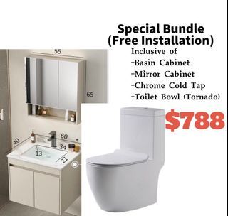 🔥Special Bundle 🔥Basin cabinet + Mirror Cabinet + Tornado One-piece Geberit Toilet Bowl