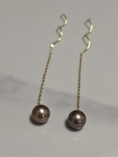 Elegant Purple Freshwater Pearl Wavy Threader Earrings in Sterling Silver S925