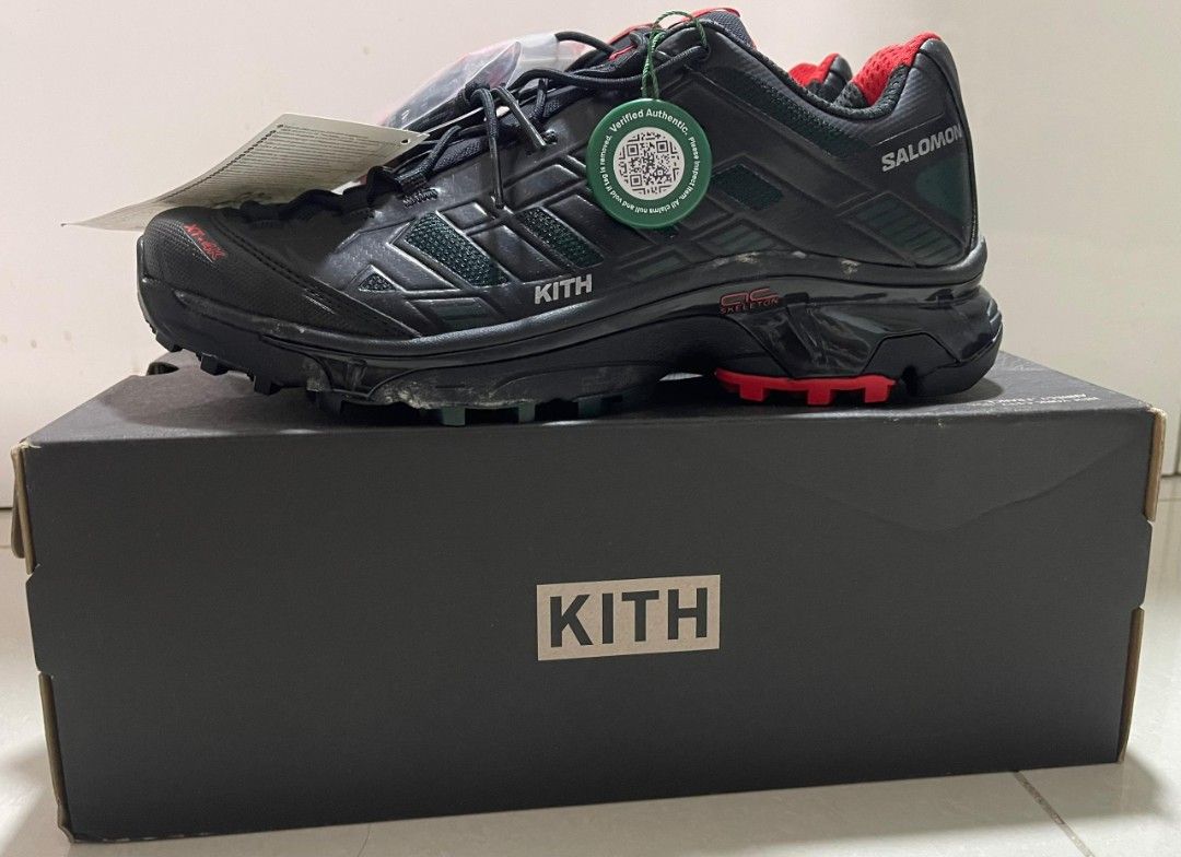 Kith x Salomon XT-4 "Kithmas Black" (Authentic) (Category: Sneakers) located in Singapore. Submitted by xuperman (Listing ID 1405109004, Image 4). Description: Brand : Salomon Item : XT-4 x Kith “Kithmas Black” SKU : L4777230032 Color : Black / Scarab / Fiery Red Size : UK9.5 / US10 / CM28 / EUR44 Price : $500 Condition : 10/10 (BNIB).