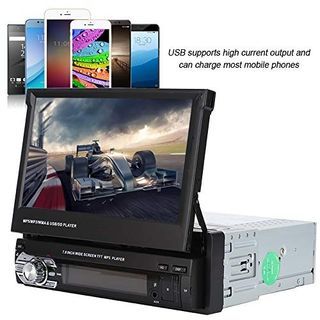Lazmin112 7In Telescopic Car Stereo Single Din MP5 Player, Car Multimedia Retractable Touch Screen Bluetooth Car Audio Video Player, Support Remote Control/USB/SD/MP5/Hands-free 11356