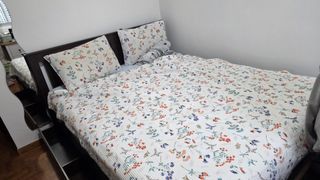 IKEA Queen Size Bed Frame with Storage Drawers and Bedding