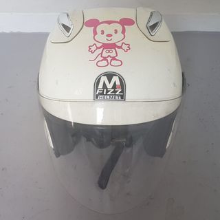 Original M FIZZ Designer Helmet, Cool WHITE Mickey Mouse Racing Helmet, Evolution 3 Model, M FUZZ Creation Technology, A Passion for Safety, For Look, For Life, Urban Style, Large Open Face, LTA Approved Protective Gear, Ride with Style, Sophistication KO