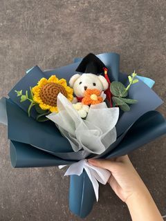 Sales! Graduation Bear Crochet Flower Bouquet