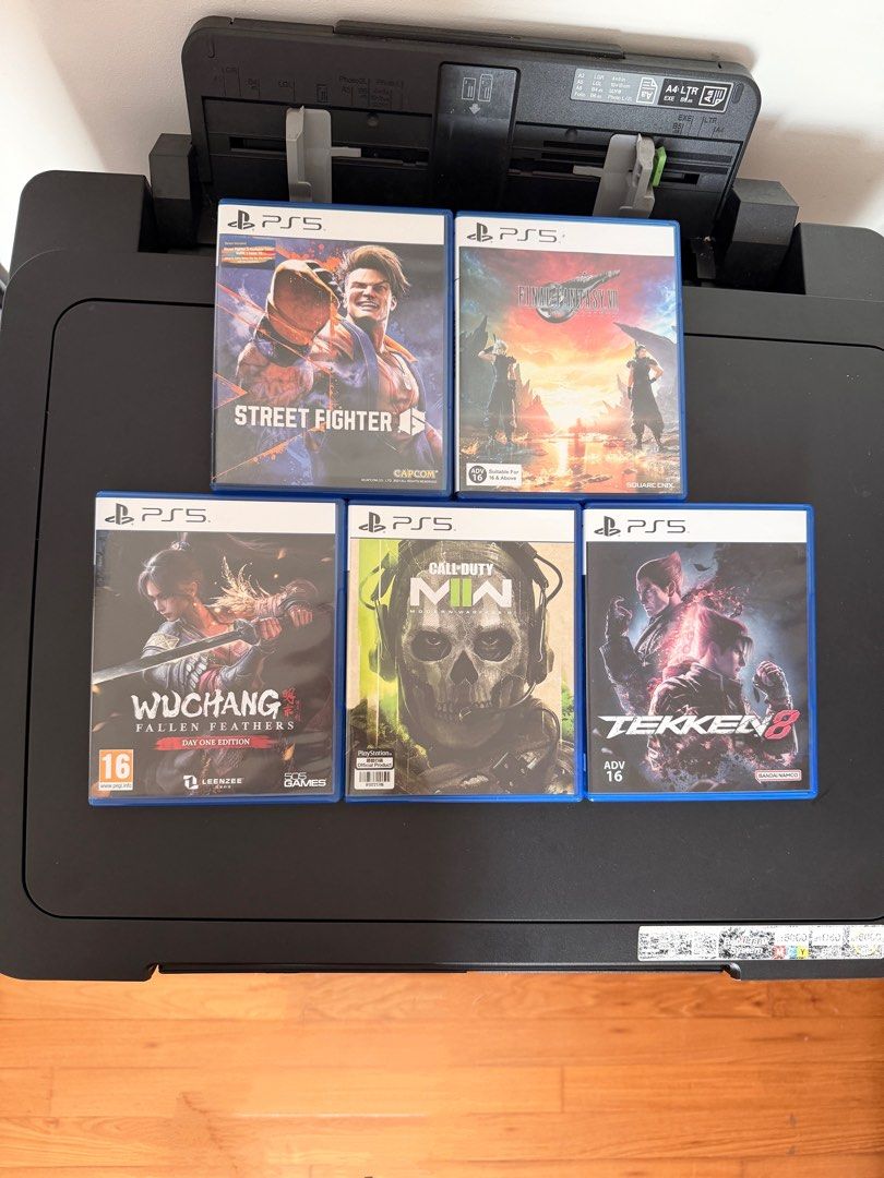 PS5 game Street fighter / Final fantasy 7 rebirth / Wuchang fallen feathers / Call of duty modern warfare / Tekken 8 (Category: PlayStation) located in Singapore. Submitted by peterwatermelonq (Listing ID 1410792479, Image 1). Description: PS5 game Street fighter $42 Final fantasy 7 rebirth $49 Wuchang fallen feathers $35 Call of duty modern warfare $35 Tekken 8 $48 Mailing $1.80 per game / Self collection only Effective till 1 Jan 2026 Do refer 