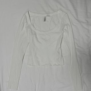 wts H&M y2k line white scoop neck off longsleeve top