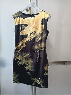 Designer dress cheongsam Black gold yellow pre-loved CNY xmas dinner Chinese new year Golden  Phoenix Chinese cocktail elegant