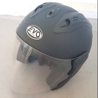 Original EVO Racing Team Helmet, RS 959 V-II Model, EVO Advance Technology Shell, Black Designer Helmet, Cool Open Face, LARGE 59 - 60 cm, Clear Visor, Sleek Design, Sophistication, Streetwise, Personal Protective Gear, Biker, Rider, Racer, Motorists